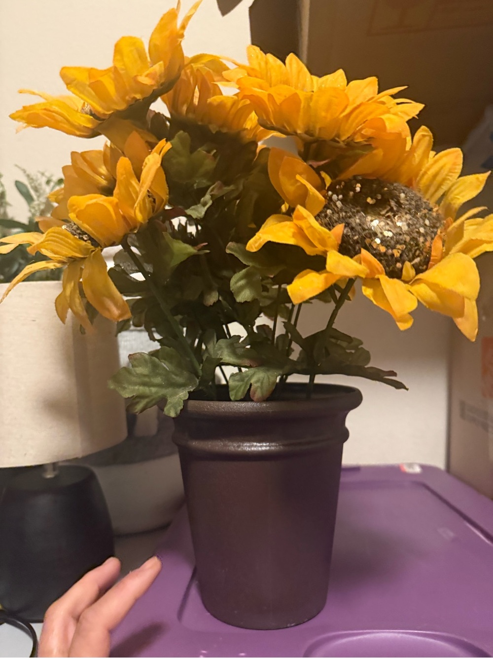 Yellow Sunflower Artificial Arrangement in Brown Pot